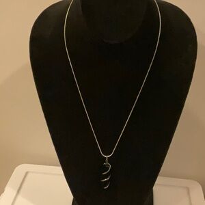 Elegant black Onyx wrapped Silver Pendant Necklace